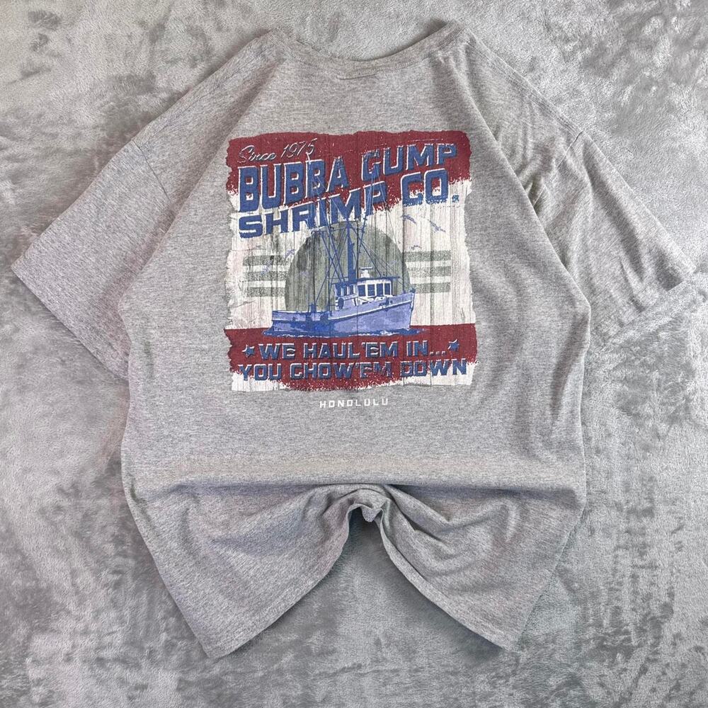 Distressed Bubba Gump Shrimp Co Graphic Tee Gray Forrest Gump Movie Shirt
